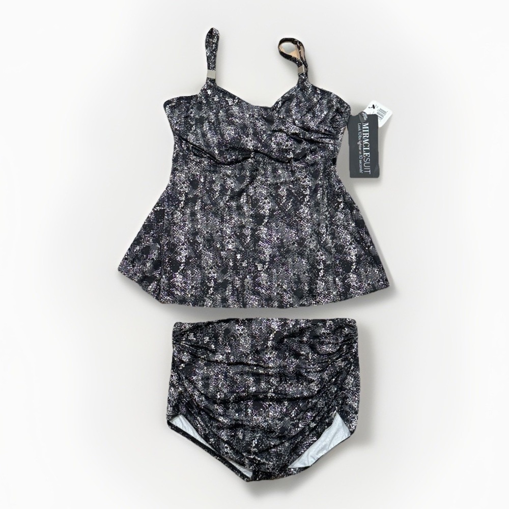 NEW Miraclesuit Black Dragonstone Surplice Underwire‎ Tankini Top 38D & Bottom